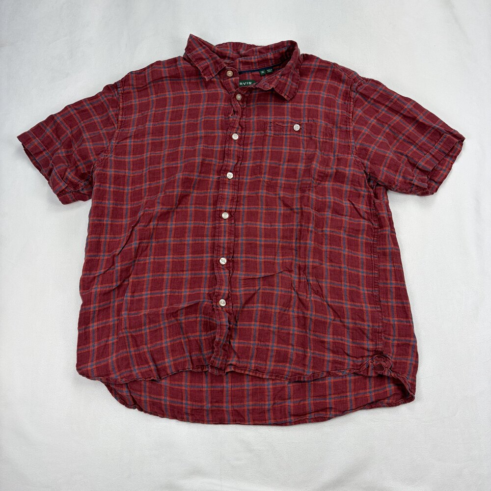 Orvis Men's XL Linen Short-Sleeve Plaid Button-Down - Picture 2 of 10